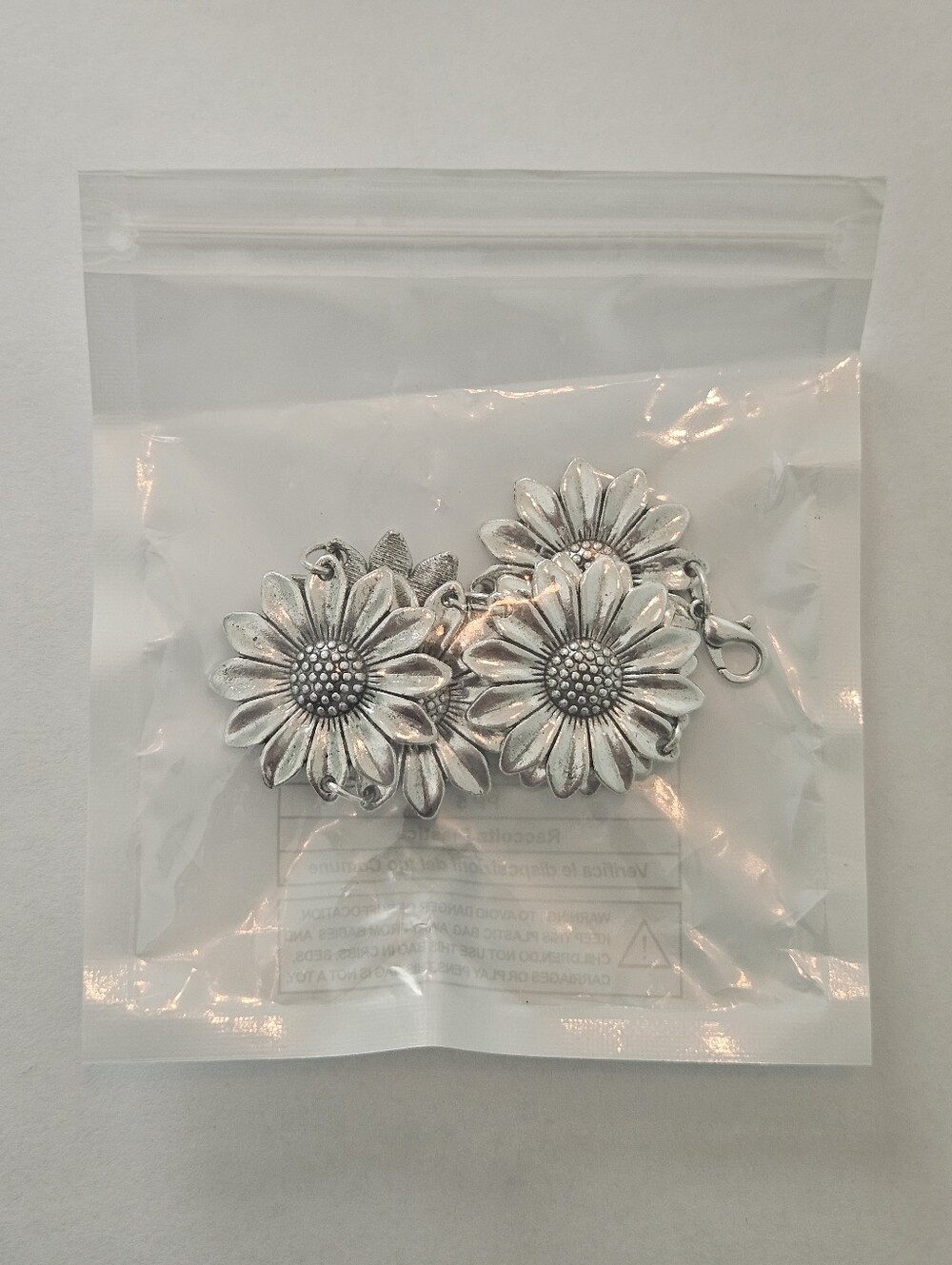 NWT Silver Sunflower Link Bracelet Bohemian Retro 70s Feminine Flower Preppy - Picture 5 of 5